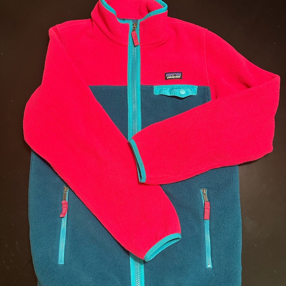 Patagonia Kids Fleece Hoodie - Bright Pink and Teal